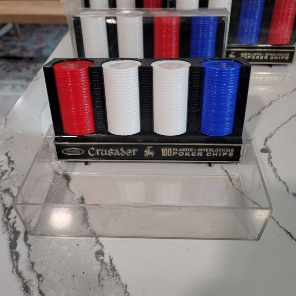 Vintage Mid Century Whitman Crusader Poker Chips W Holder/60s Whitman Poker Chip - Picture 3 of 5